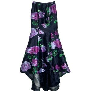 Dimitra Designs Floral High Low Satin Mermaid Style Maxi Skirt